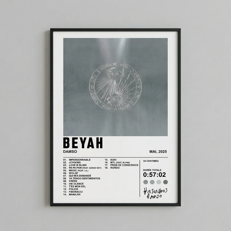 Poster BEYAH de Damso en cadre noir